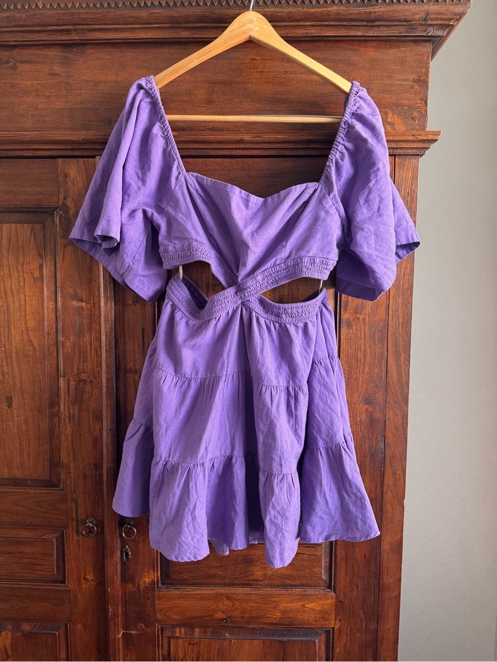Free People Cross Of Sunlight Mini Dress Purple Large Cotton Linen Blend